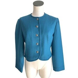 Vintage Pendleton Virgin Wool Suit Blazer Teal Jacket Size 6